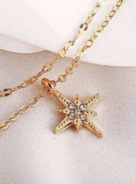 Star inlaid diamond pendant necklace retro simple clavicle