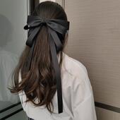 飘带大蝴蝶结法式 黑色高级发夹韩国发饰新款 后脑勺头饰弹簧夹顶夹