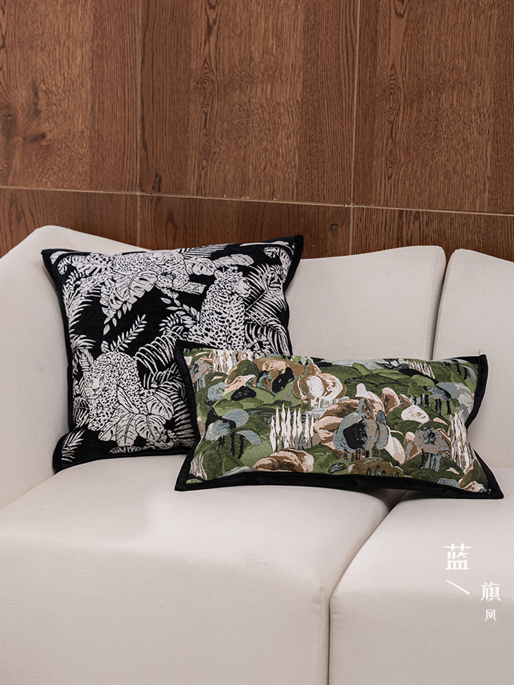 法式覆古赫本风格斯堪的纳维亚黑白条纹提花枕头客厅沙发腰枕头海