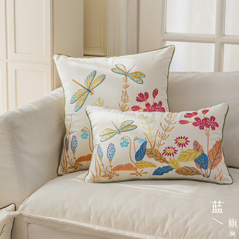 蓝旗凤苏绣蝴蝶刺绣抱枕中古风客厅床头飘窗抱枕别墅样板间靠枕套