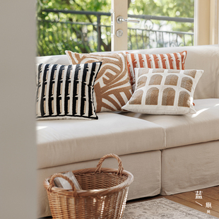 法式复古风绣花抱枕套客厅沙发几何立体全棉靠垫套卧室床头靠枕套