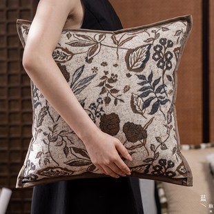 诧寂风布艺靠枕棕咖色枕套雪尼尔深色系床头靠包中古软装靠枕套