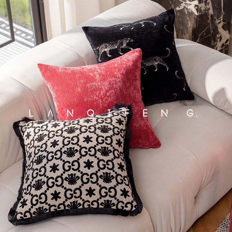 复古双G靠枕时尚轻奢抱枕套客厅民宿大牌沙发抱枕雪尼尔复古提花,居家布艺,靠垫/抱枕,淘宝优惠券,粉丝福利购,淘宝优惠卷