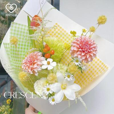 芯屹小清新方格内衬纸鲜花包装纸