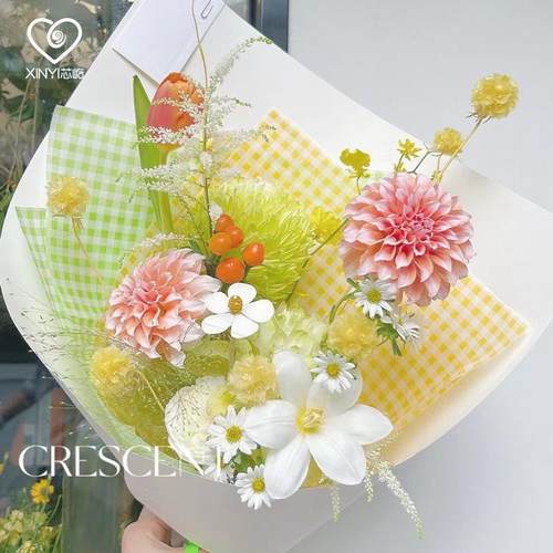 芯屹小清新方格内衬纸鲜花包装纸
