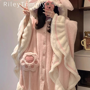 英国Riley Tommy连体型睡衣美乐蒂珊瑚绒秋冬季加绒保暖斗篷睡袍