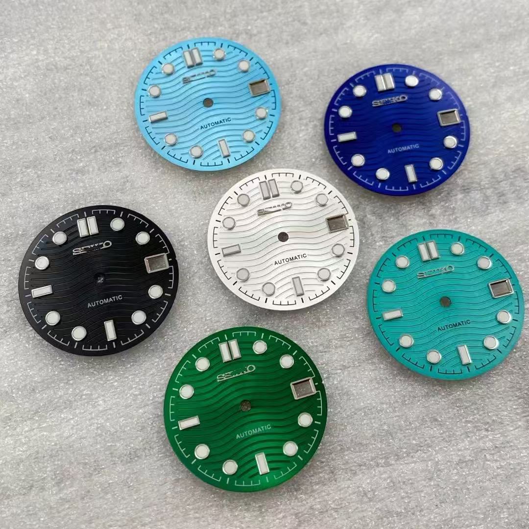 新款NH35表盘代用海马300改装字面圆钉28.5mm绿夜光适合NH35机芯