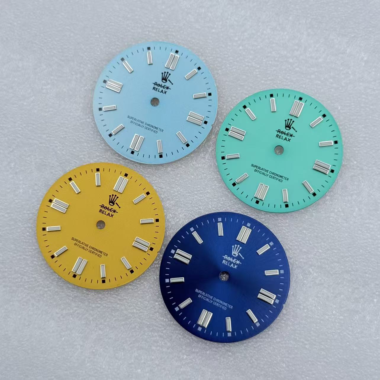 NH35表盘条钉绿夜光直径28.5mm表盘无历字面适装NH35机芯手表配件