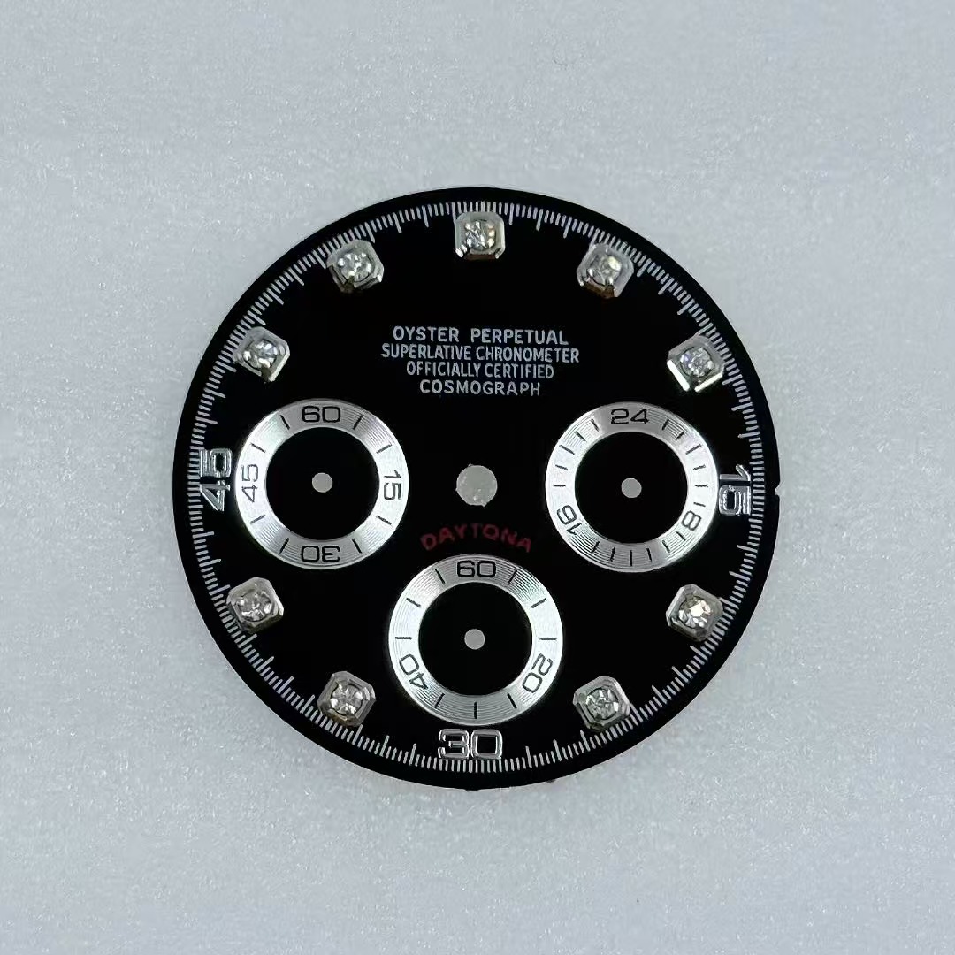 新款VK63石英机芯表盘29.5mm改装多功能计时熊猫钻石盘手表配件