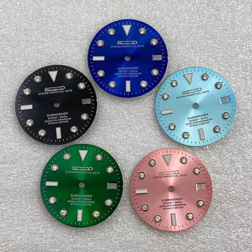 NH35表盘SUB新款钻钉表盘字面 尺寸：28.5mm 冰蓝夜光/绿夜光