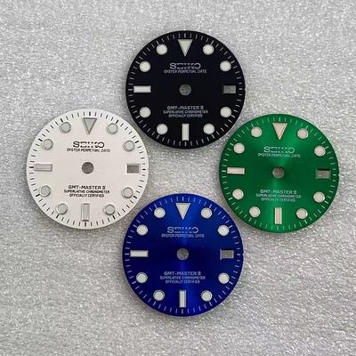 手表配件GMT表盘适配NH34机芯，28.5 mm，冰蓝夜光/绿夜光