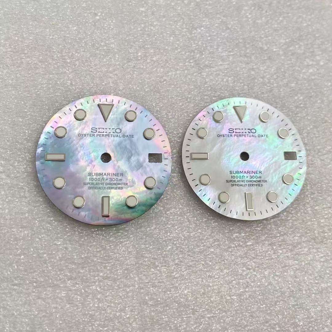 水鬼款28.5mm贝母绿夜光，冰蓝夜光适合NH35机芯SUB表盘改装配件