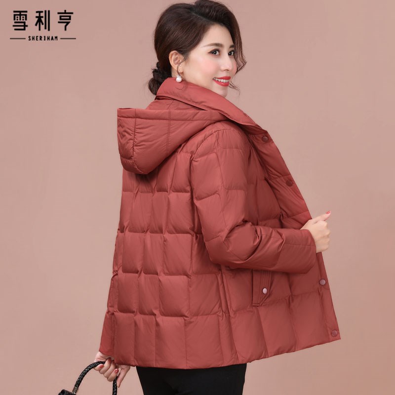 好货短款羽绒服妈妈装2025年新款时尚连帽白鸭绒保暖冬装阔太太短