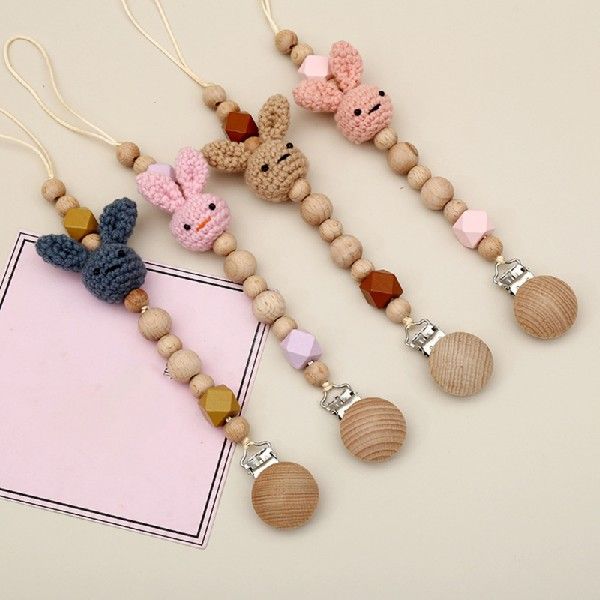 Baby Pacifier Clip Wooden Cute Rabbit Pacifier Chain Clips