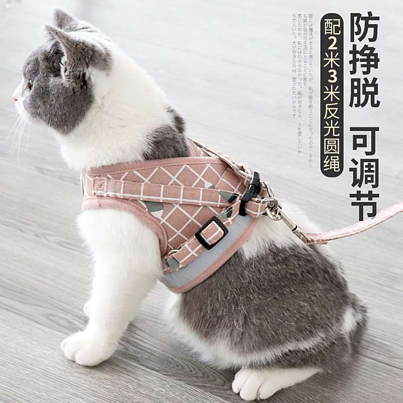 猫牵引绳背心式防挣脱可调节遛猫绳子可爱幼猫外出胸抱婴袋猫咪专