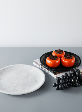 现代简约大理石黑白圆形托盘软装摆设样板房茶几客厅桌面轻奢摆件