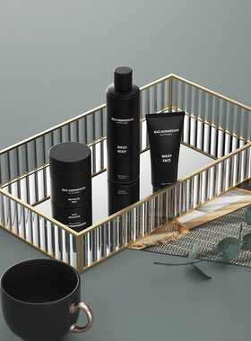 现代简约条纹玻璃收纳盘桌面整理化妆品收纳盒客厅玄关装饰摆件