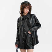 女pu外套蛋白皮美拉德翻领口袋设计秋冬新款 Aitu长袖 衬衫