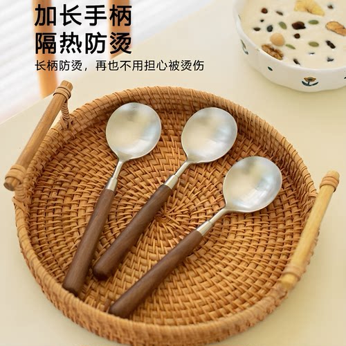 专柜货!品质绝!夏季吃西瓜专用勺不锈钢仿胡桃木勺水果挖球勺圆勺