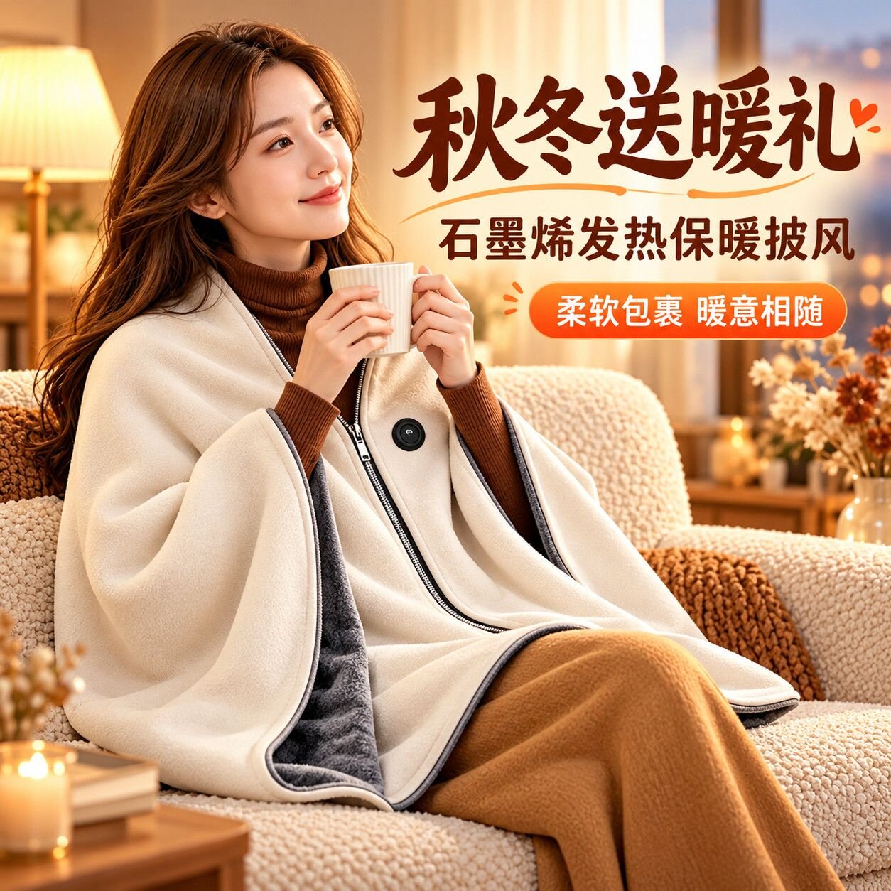石墨烯加热百搭披肩毛毯电热发热暖身毯多功能保暖毯女生生日礼物