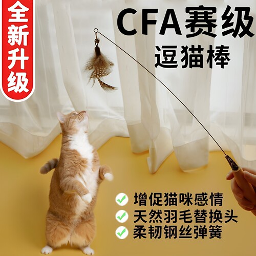 CFA赛级逗猫棒猫咪玩具长杆羽毛替换头幼猫用品自嗨解闷耐抓耐咬
