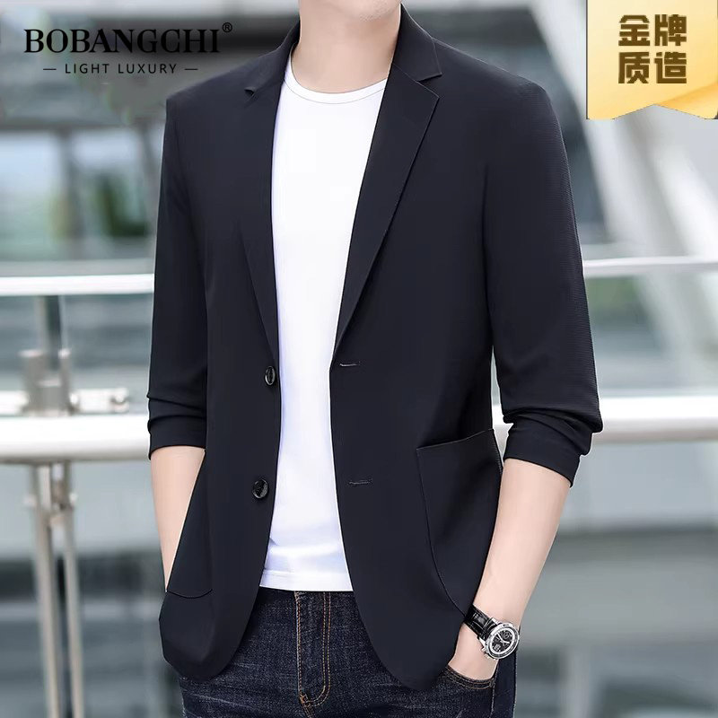 高端西服男士2026夏季新款中年爸爸商务休闲薄款冰丝西服防晒外套