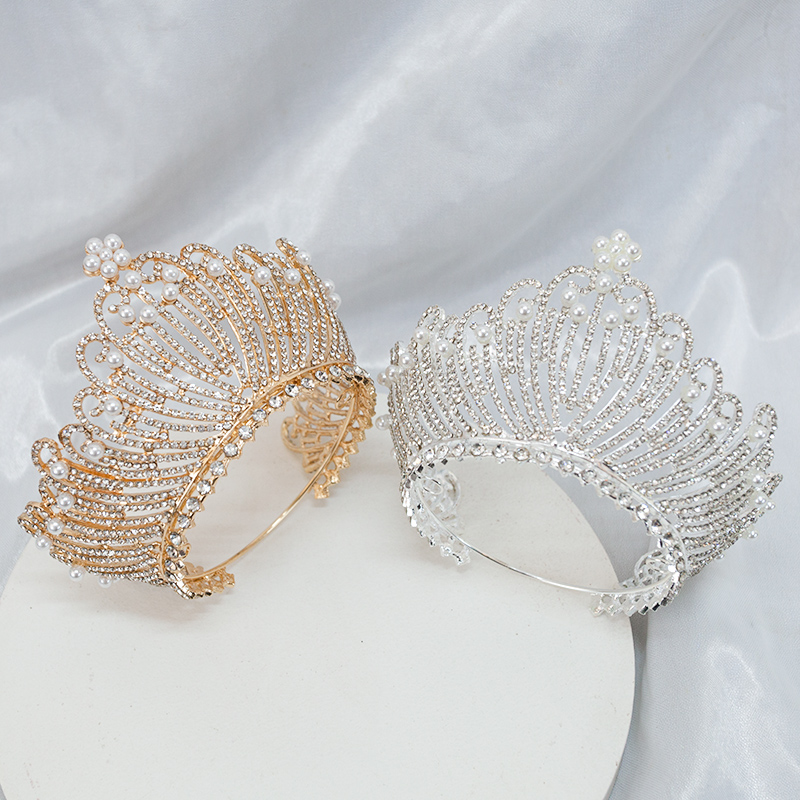 皇冠生日头冠儿童头饰高端女童婚纱王冠演出走秀花童圆形新娘发饰