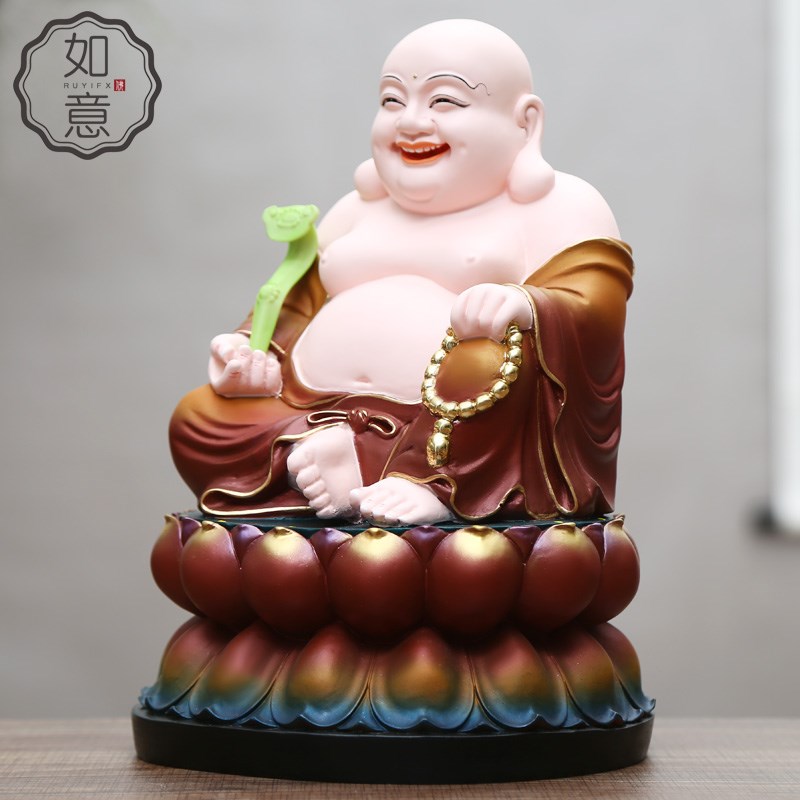 好货如意树脂弥勒佛 鎏金古彩开心大肚笑佛供奉 家用弥勒佛摆件