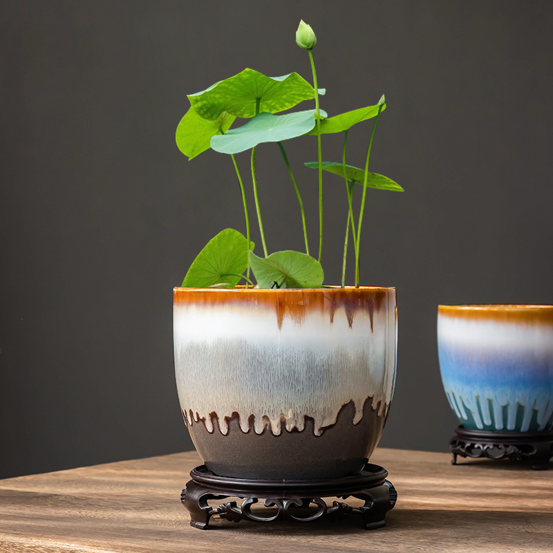 碗莲专用水培花盆家用大小号水培睡莲绿植缸圆形陶瓷桌面无孔器皿