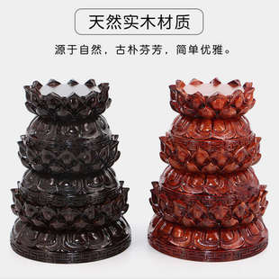 红木莲花底座实木圆形东木雕摆件加高莲花座莲花台红色座子