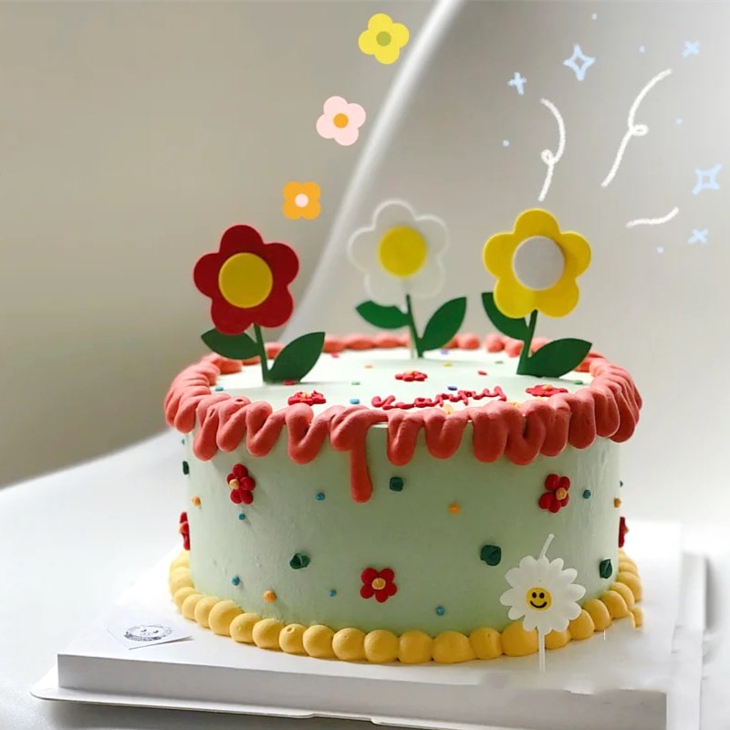 速发小红花甜糕装饰插牌卡摆件风花朵儿童蛋品台装扮
