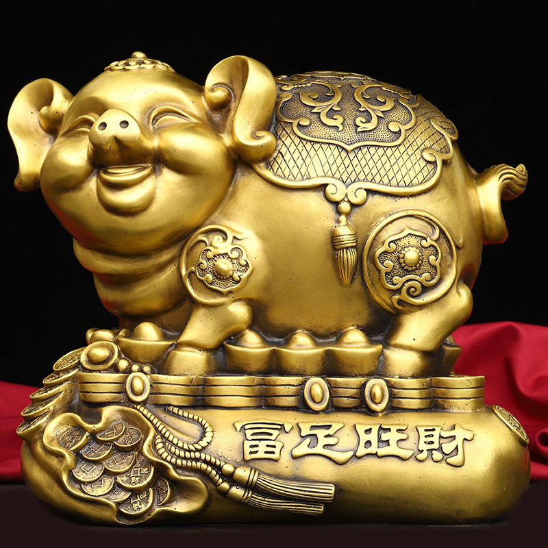 速发发黄铜猪生猪肖存钱罐猪摆件富艺钱猪存钱筒居家金属工金礼品