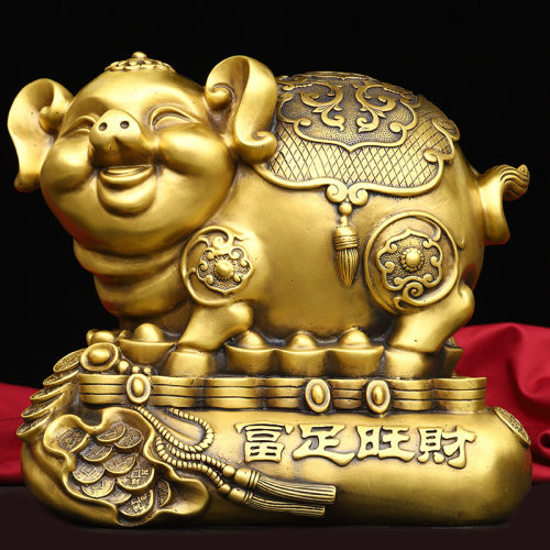 速发发黄铜猪生猪肖存钱罐猪摆件富艺钱猪存钱筒居家金属工金礼品