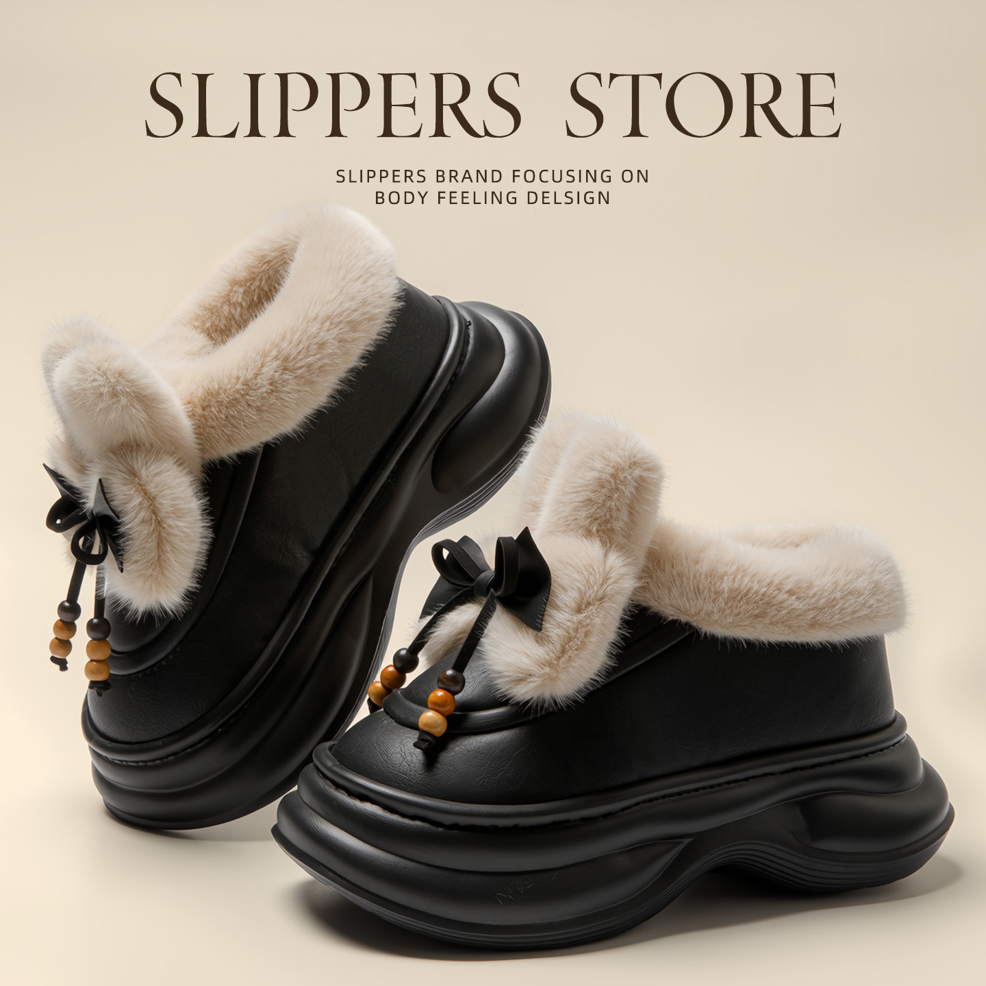 PU防水包跟棉拖鞋冬厚底防滑保暖