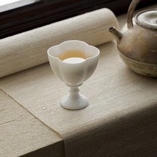 玉泥白瓷仿宋高足花口茶杯功夫茶具H菊口主人杯一人饮一壶一杯