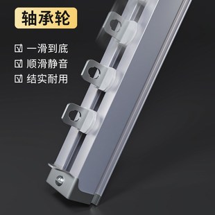 导N轨滑道铝合金滑轨配 加厚重型静音窗帘轨道双轨滑轮直轨侧顶装