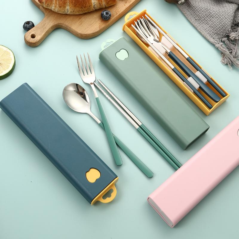 304不锈钢韩式餐具勺子叉子筷子三件套学生旅游公司宣传便携套装