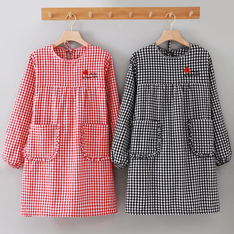 棉布长袖围裙韩版厨房家用做饭罩衣工作服女洋气可爱围裙防污防油