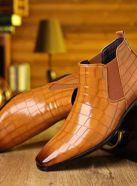 切尔西靴男英伦风短靴cowboy boots复古马丁靴男夏季绅士皮靴