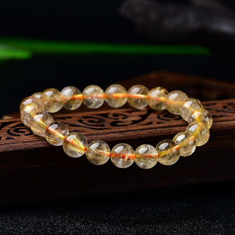 巴西天然黄发晶单圈手链金钛晶黄水晶男女款手串招财转运珠