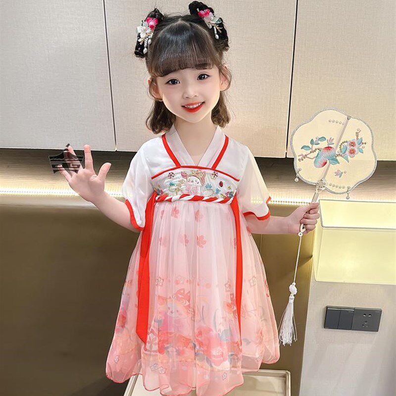 极速汉服女童连衣裙夏装儿童唐装女宝宝中国风公主裙夏季古装超仙