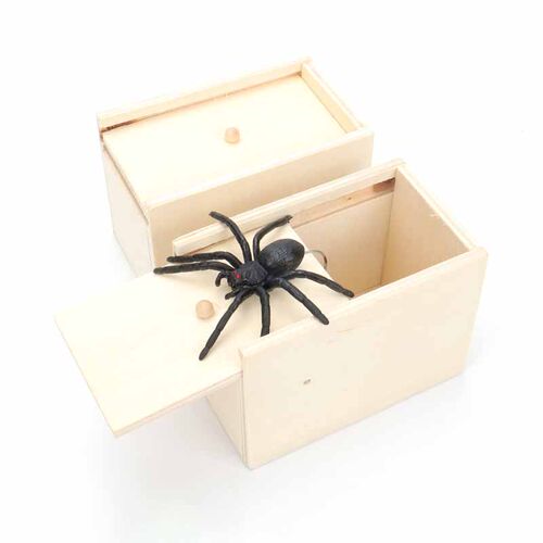极速Wooden Surprise Prank Box Rubber Spider Hidden In Case S
