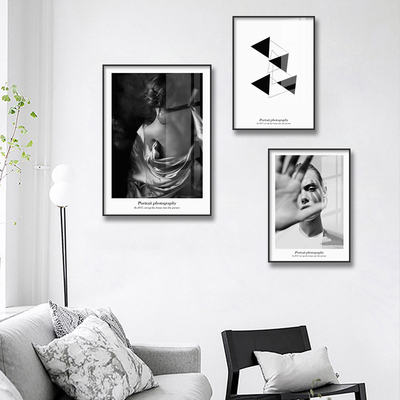 黑白人像摄影卧室床头装饰画现代人物直播间背景摆台小众艺术挂画
