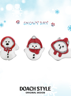 DOACH 圣诞雪猫雪人耳钉纯银原创小众设计高级养耳洞耳饰甜酷耳环
