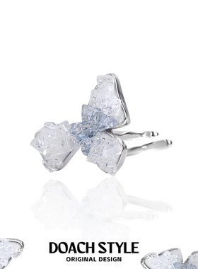 DOACH 蓝色冰花蝶耳夹S925纯银小众设计气质花朵耳饰无耳洞耳骨夹