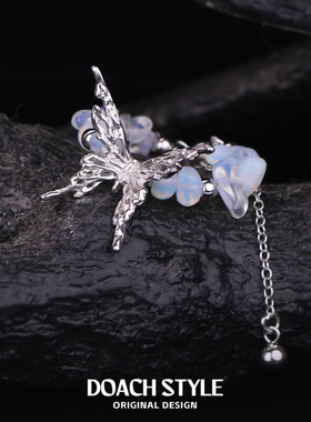 DOACH s925纯银蝴蝶戒指女小众设计抽拉可调节食指戒精致百搭指环