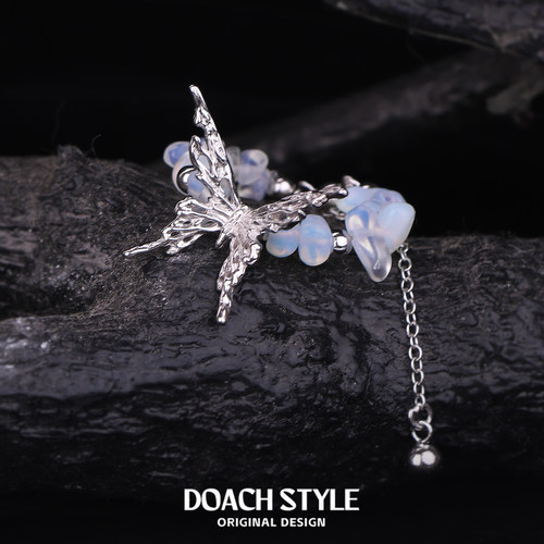 蛋白石s925纯银蝴蝶戒指