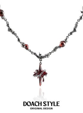 红色四芒星项链男女小众设计百搭时尚简约个性哥特风锁骨链配饰