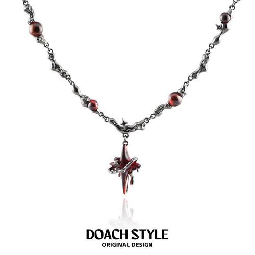 DOACH哥特风红色四芒星项链