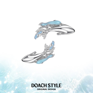 DOACH 纯银海域蓝小鱼耳钉小众设计风高级感鱼形耳饰冷淡风耳环女